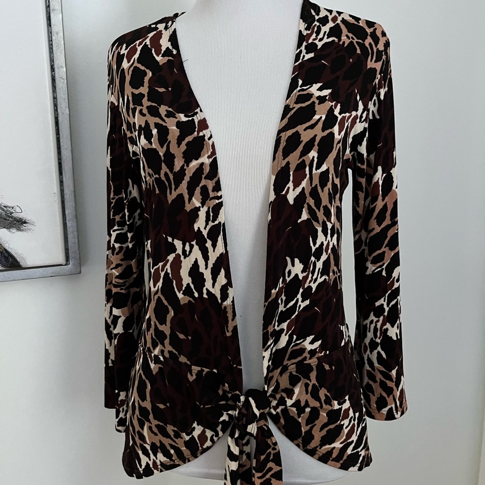 Chico's Travelers Animal Print Front Tie Blouse/Jacket Size Small